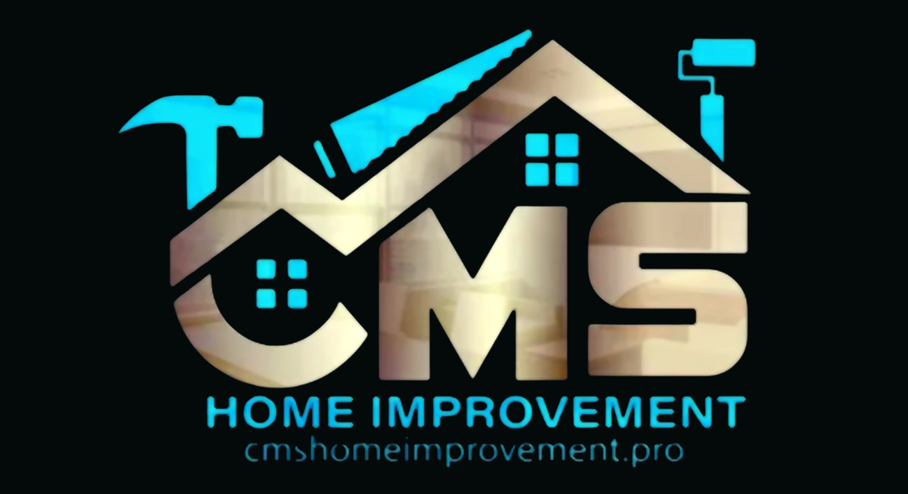 CMS Home Improvement logo with house, tools, and blue-beige color scheme